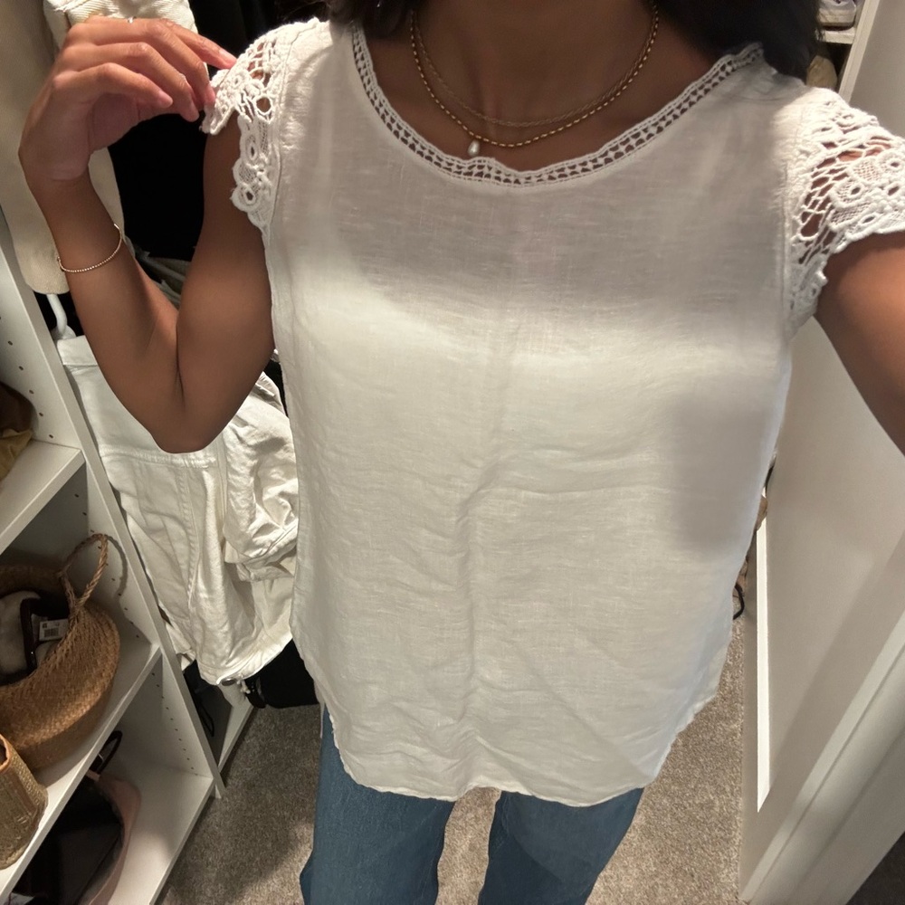 White Lace Trim Blouse - Picture 2 of 6